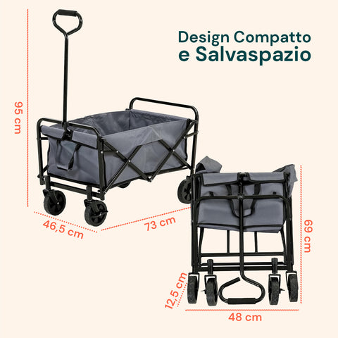 Carrello da Giardino Pieghevole in Acciaio con Freno e Manico Portata 80 kg