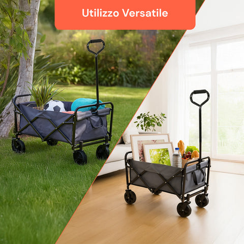 Carrello da Giardino Pieghevole in Acciaio con Freno e Manico Portata 80 kg