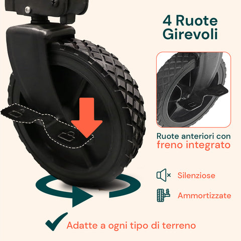 Carrello da Giardino Pieghevole in Acciaio con Freno e Manico Portata 80 kg