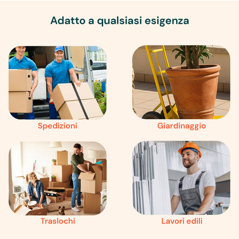 Carrello adatto a qualsiasi esigenza: spedizioni professionali, giardinaggio con vasi, traslochi domestici e lavori edili, versatile per ogni settore