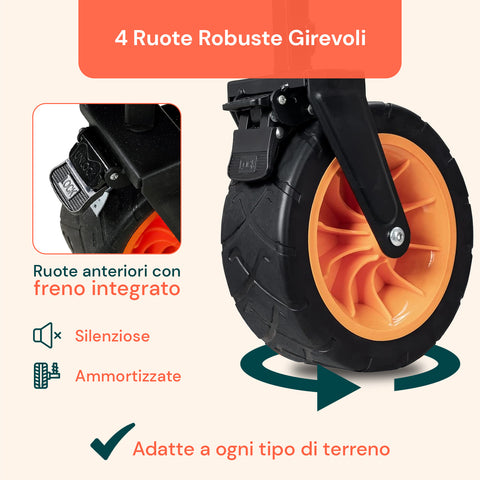 Carrello da Giardino Pieghevole in Acciaio con Freno e Manico Portata 160kg
