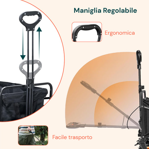 Carrello da Giardino Pieghevole in Acciaio con Freno e Manico Portata 160kg
