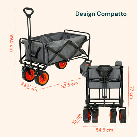 Carrello da Giardino Pieghevole in Acciaio con Freno e Manico Portata 160kg