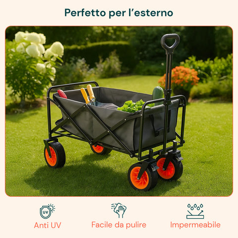 Carrello da Giardino Pieghevole in Acciaio con Freno e Manico Portata 160kg