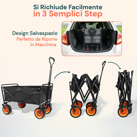 Carrello da Giardino Pieghevole in Acciaio con Freno e Manico Portata 160kg
