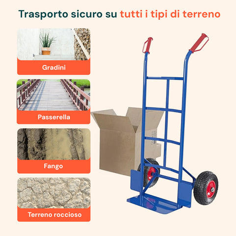 Carrello per trasporto sicuro su tutti i tipi di terreno: gradini, passerella, fango e terreno roccioso con ruote 2 PR