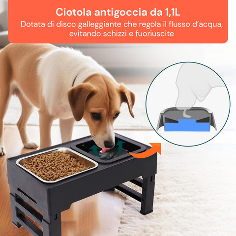 Ciotole Regolabili Perfette per Tutti i Cani - da 8,7 a 28,8 cm di Altezza