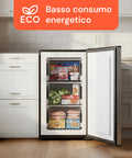 Freezer Monoporta 80 Litri con Apertura Frontale e Design Bicolore Argento/Nero