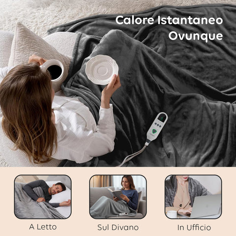 Coperta Termica Matrimoniale Fluffy per Letto e Divano in Flanella con Timer 9H