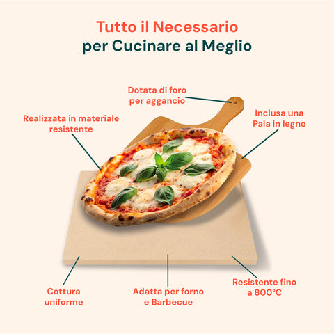 Set Pietra Refrattaria e Pala in Bambù per Pizza Croccante Fatta in Casa