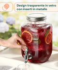 Dispenser in Vetro 4L con Rubinetto per Acqua, Succhi, Tè e Bevande Fredde