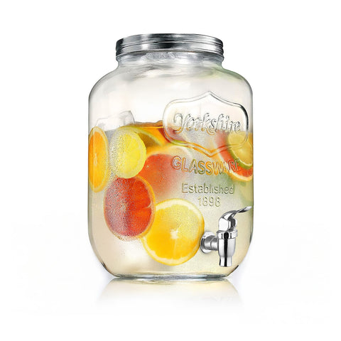 Distributeur en verre 4L avec robinet pour eau, jus, thé et boissons froides