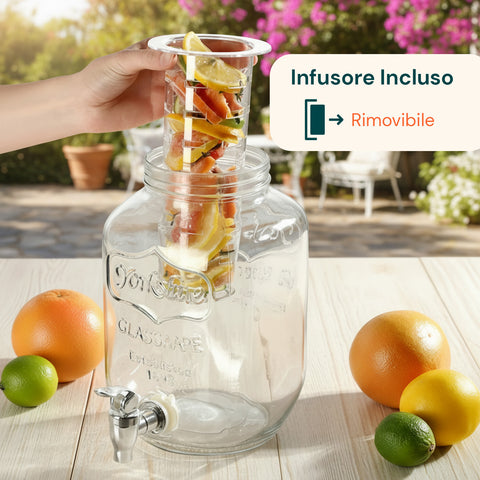 Dispenser Bevande in Vetro 8L con Rubinetto in Alluminio