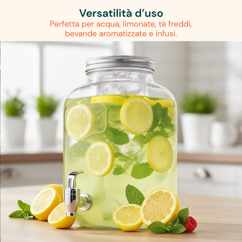 Dispenser Bevande in Vetro 8L con Rubinetto in Alluminio