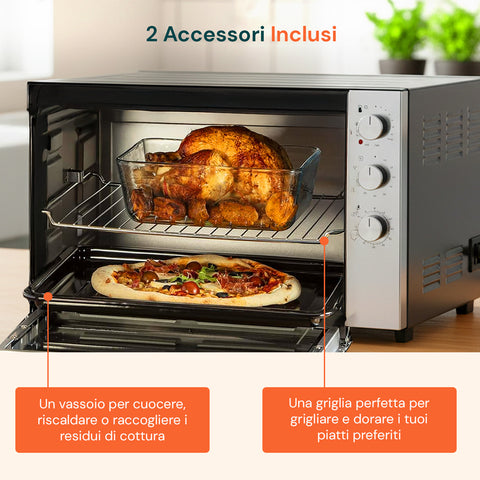 Forno Elettrico Ventilato 70L Acciaio Inox con Timer e Termostato