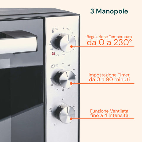 Forno Elettrico Ventilato 70L Acciaio Inox con Timer e Termostato
