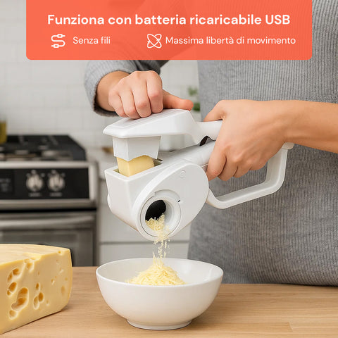 Grattugia con batteria ricaricabile USB senza fili per massima libertà di movimento in cucina, funziona ovunque senza prese elettriche