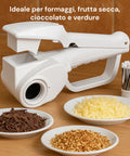 Grattugia elettrica ideale per formaggi, frutta secca, cioccolato e verdure, versatile per ogni preparazione culinaria con risultati perfetti