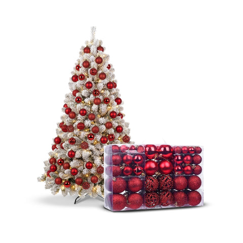 Lot de 100 Boules de Noël Rouges – 2 Tailles, 3 Finitions Différentes