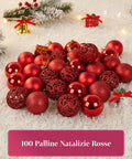 Set 100 Palline di Natale Rosse – 2 Dimensioni, 3 Finiture Diverse