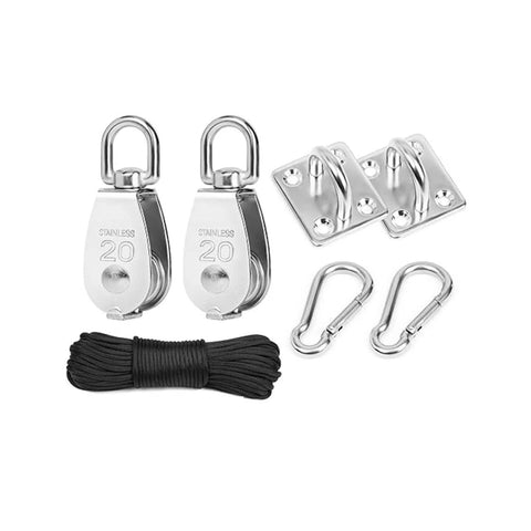 Kit de poulie en acier inoxydable avec câble de 20 m – Résistant et complet avec accessoires