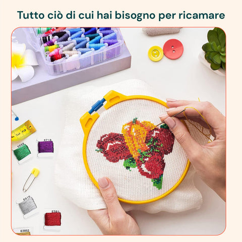 Set Ricamo Completo con 3 Livelli, 150 Fili, Aghi e Organizer in Plastica
