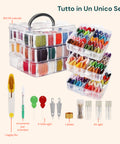 Set Ricamo Completo con 3 Livelli, 150 Fili, Aghi e Organizer in Plastica