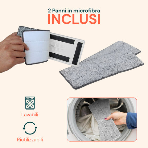 Lavapavimenti Mopo Wash 8L con Bastone Snodabile e Secchio Diviso e 2 Panni