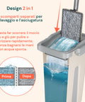 Lavapavimenti Mopo Wash 8L con Bastone Snodabile e Secchio Diviso e 2 Panni