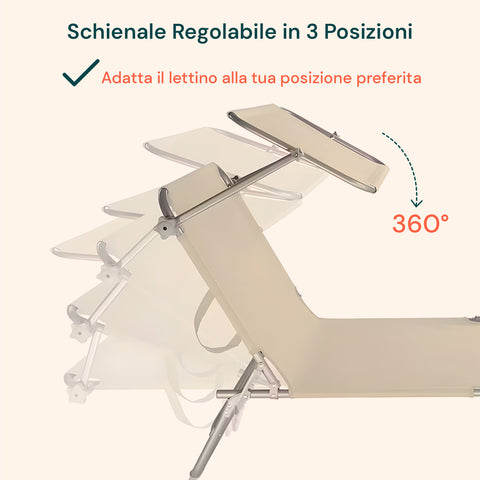 Lettino con schienale regolabile in 3 posizioni e rotazione 360 gradi, adatta il lettino alla tua posizione preferita per comfort ottimale