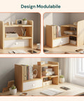 Libreria in Legno per Scrivania con 2 Ripiani e Design Multifunzionale