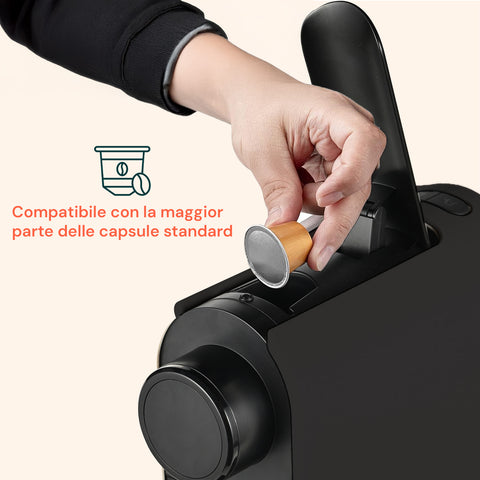 Macchina caffè con spegnimento automatico dopo 9 minuti di inattività per risparmio energetico e massima sicurezza domestica