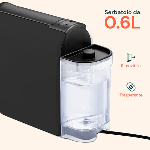 Macchina caffè con serbatoio 0,6L rimovibile e trasparente, facile da riempire e pulire per utilizzo domestico pratico quotidiano