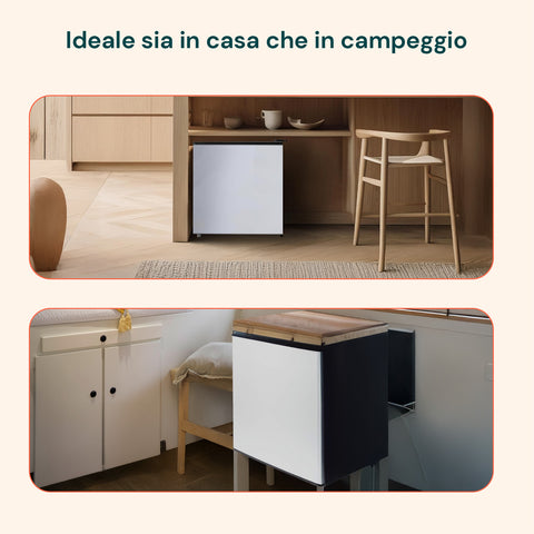 Mini frigo ideale sia in casa che in campeggio, perfetto da incasso sotto scrivania per massima versatilità d'uso