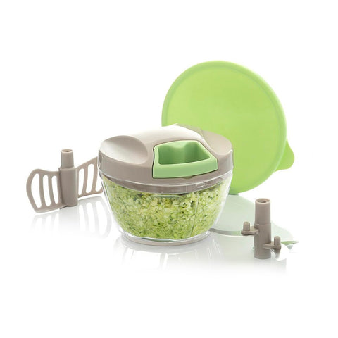 Tritatutto manuale Avilia con verdure tritate finemente, 4 livelli di taglio regolabili, design compatto verde per cucina