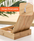 Organizer in Bambù con Specchio a LED – Portaoggetti 3 Scomparti 19.7x19.7x22 cm