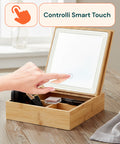 Organizer in Bambù con Specchio a LED – Portaoggetti 3 Scomparti 19.7x19.7x22 cm