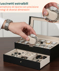 Organizer Porta Orologi e Gioielli in Pelle Nera con Coperchio in Vetro