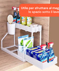Organizer Estraibile Salvaspazio con Cestello e Ganci per Bagno o Cucina