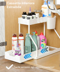 Organizer Estraibile Salvaspazio con Cestello e Ganci per Bagno o Cucina