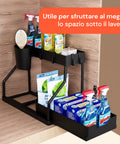 Organizer Estraibile Salvaspazio con Cestello e Ganci per Bagno o Cucina