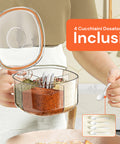 Organizer Spezie da Cucina 4 Scomparti con Coperchio e Cucchiaini