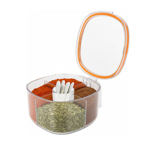 Organisateur d'Épices de Cuisine 4 Compartiments avec Couvercle et Cuillères