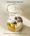 Organizer Spezie da Cucina 4 Scomparti con Coperchio e Cucchiaini