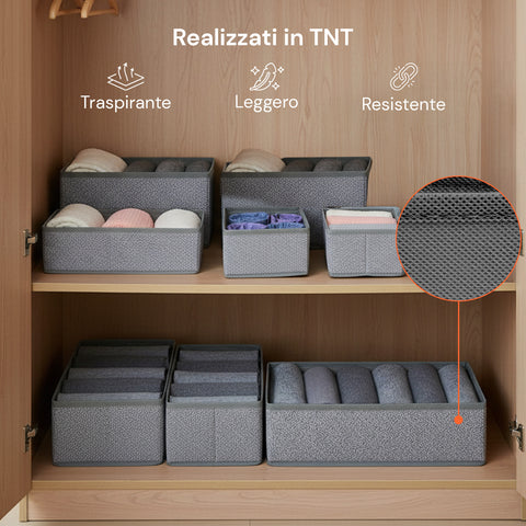 Organizer per Cassetti in TNT – Set 8 Pezzi Varie Dimensioni per Armadi e Comò