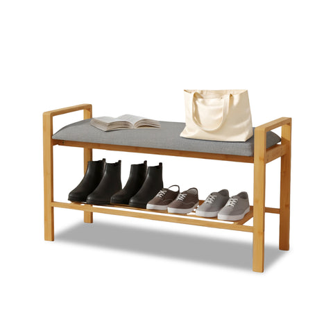 Banc multifonction en bambou – Assise avec étagère à chaussures