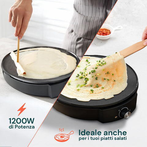 Crepes maker con design salvaspazio compatto e funzionale, perfetto per cucine moderne, unisce praticità e prestazioni professionali