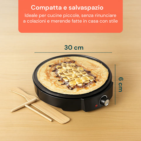 Crepes maker con potenza 1200W per cottura veloce ed efficace, ideale per preparare crepes dolci e salate con risultati professionali