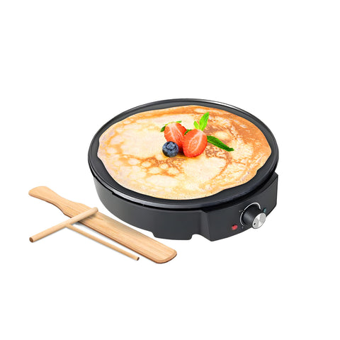 Crepes maker 1200W con rivestimento antiaderente, spatola e rullo in legno inclusi, facile da usare per crepes dolci e salate