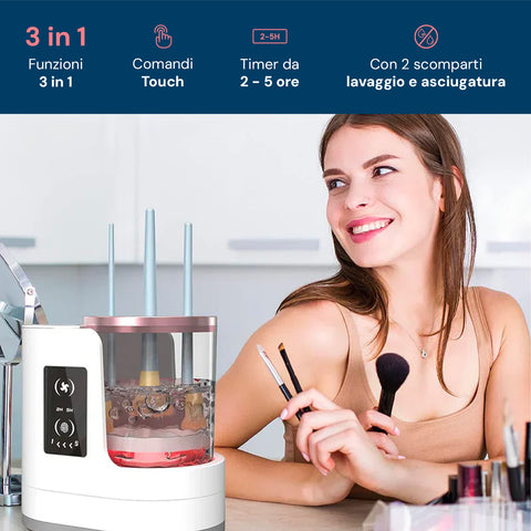 Pulitore Pennelli 3 in 1 Elettrica Automatica con Lavaggio e Asciugatura
